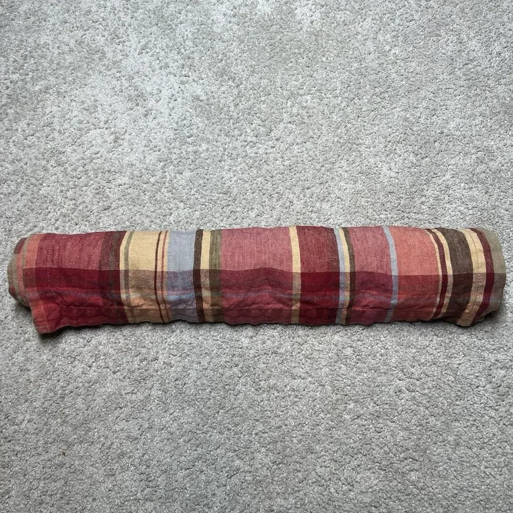 Pottery Barn Autumn Plaid Linen Table Runner Red Fall Thanksgiving Dining Farm
